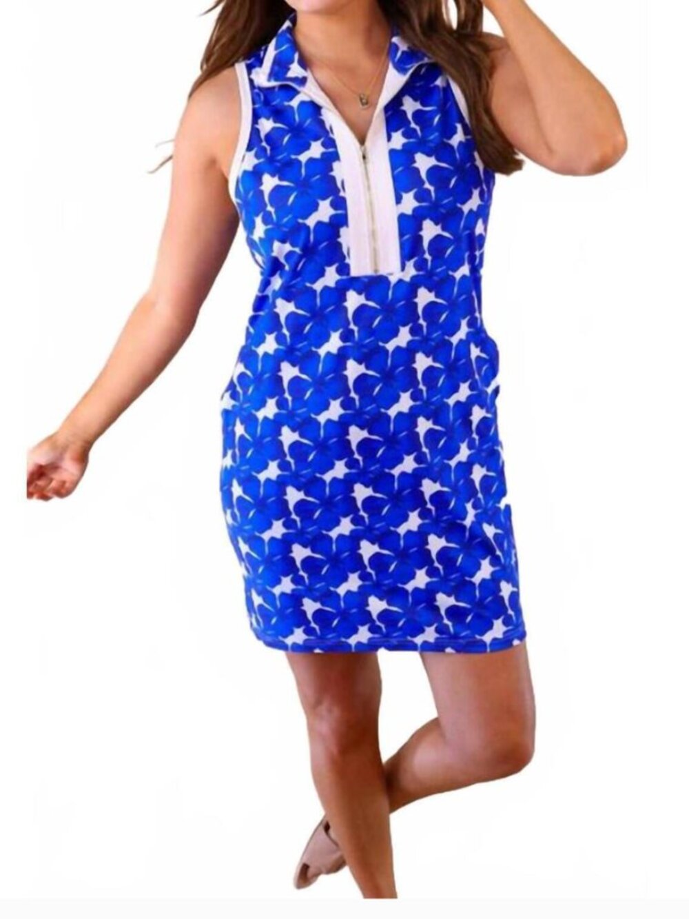 NEW JESS LEA Everyday Zipper Dress, Blue Floral Size XL